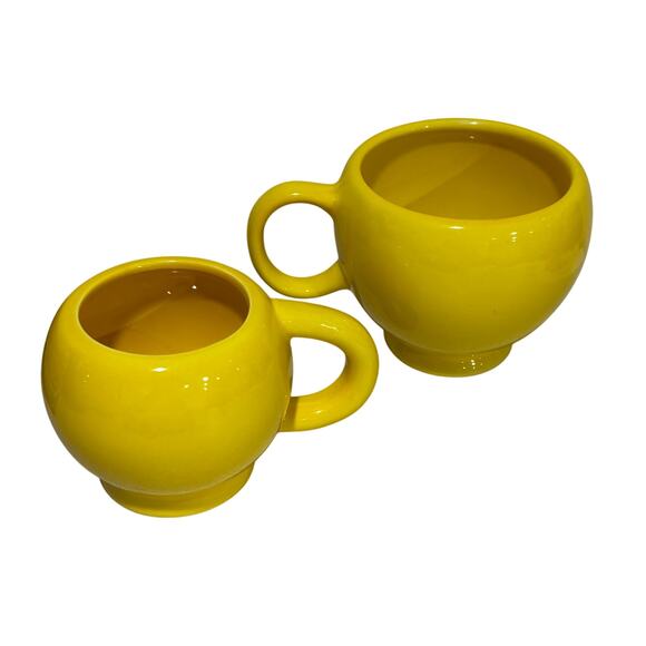 Happy face coffee mugs two sizes yellow & black ceramic tea cups collectibles - Picture 5 of 8